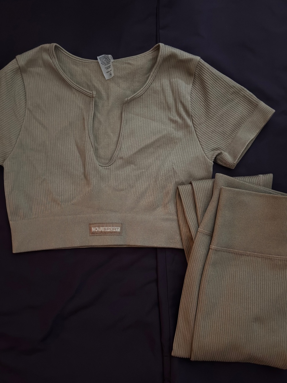 Women's Ribbed Crop Top and leggings set in Tan